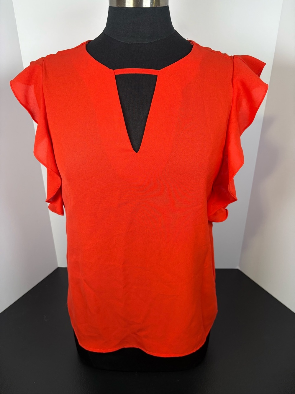Ruffle Sleeve Keyhole Blouse in Red